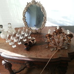 library table, Steuben glass