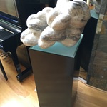lighted art sculpture on pedestal
