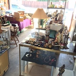 packed garage with costume jewelry & housewares