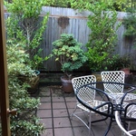 patio furniture and potted plants