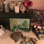 handmade green trunk & vintage ceramics