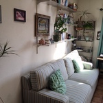 sofa and books
