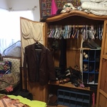 oak armoire & textiles
