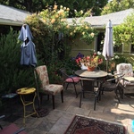 patio and hand tied rug