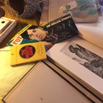 puffer fish, book & textiles
