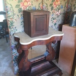 marble topped table & small vintage box