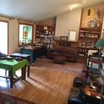 books & leather sofa