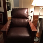 1 of 2 contemporary Craftsman styled reclining chairs