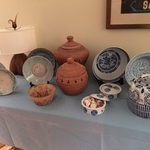 Asian blue & white w/handmade basketry