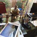 photos and computer monitor
