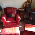 red leather arm chair with ottoman